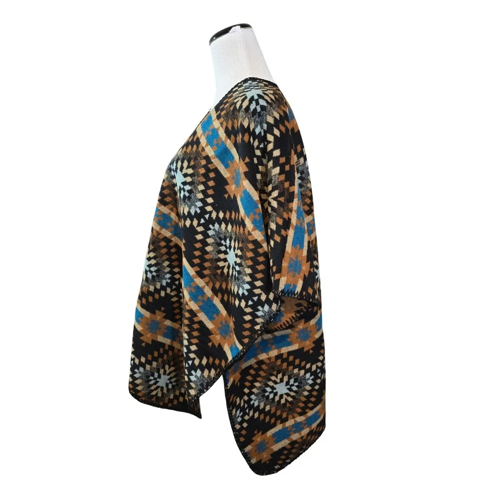 FADIVO NEW‎ YORK Southwest Print Open Front Poncho Shawl Wrap New